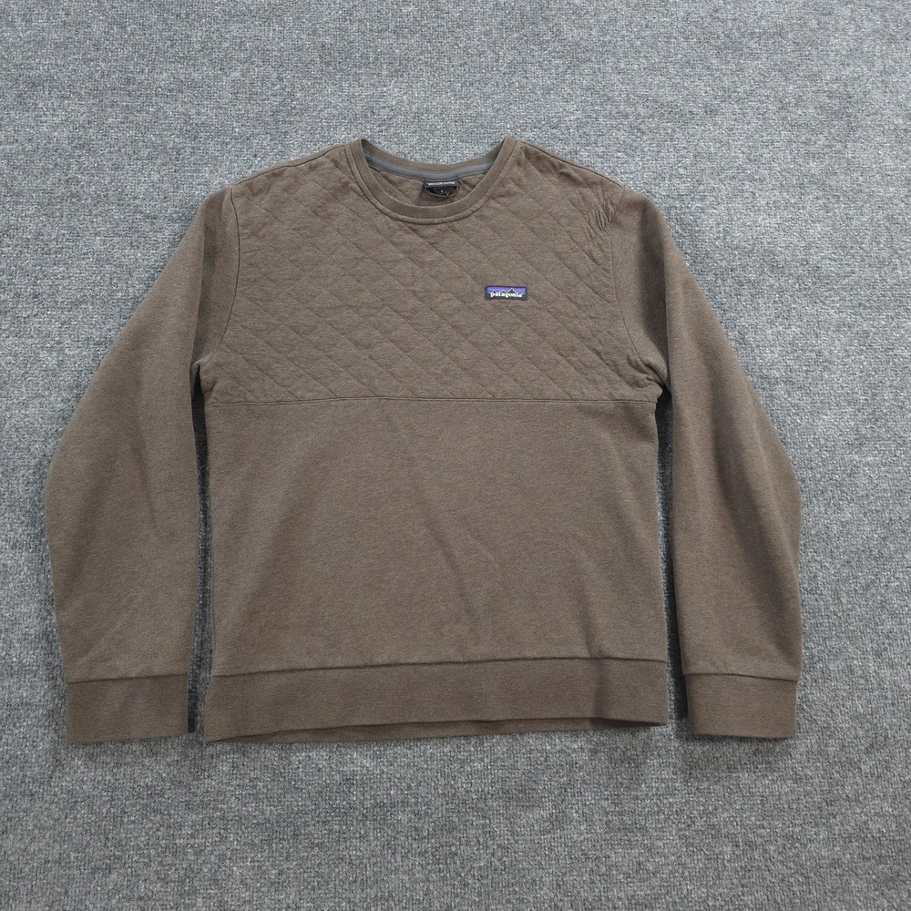 Patagonia Sweatshirt Mens Small Brown Organic Cotton Quilt Crew Pullover Logo